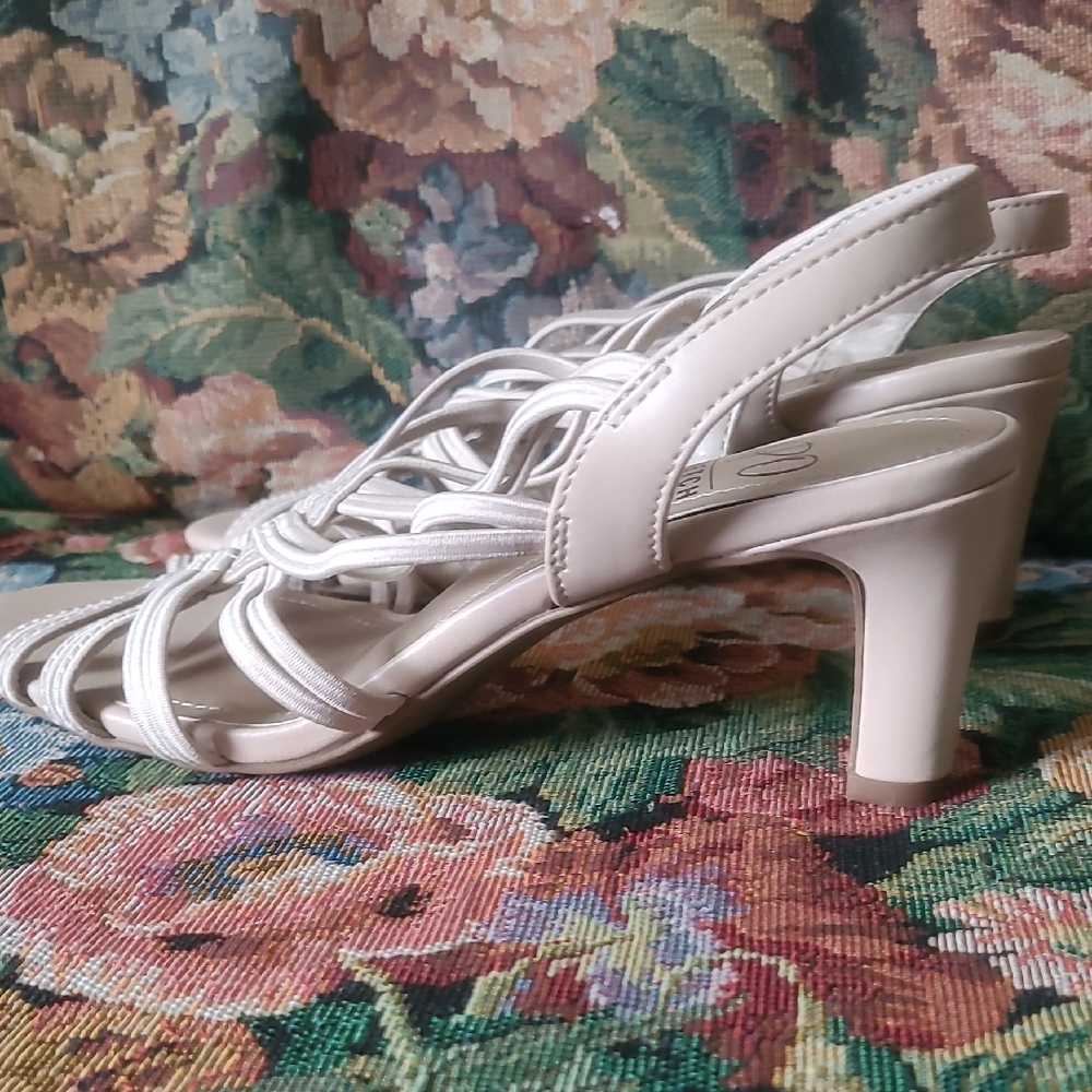 Satin Cream Strappy Slingback Heels Stretchy